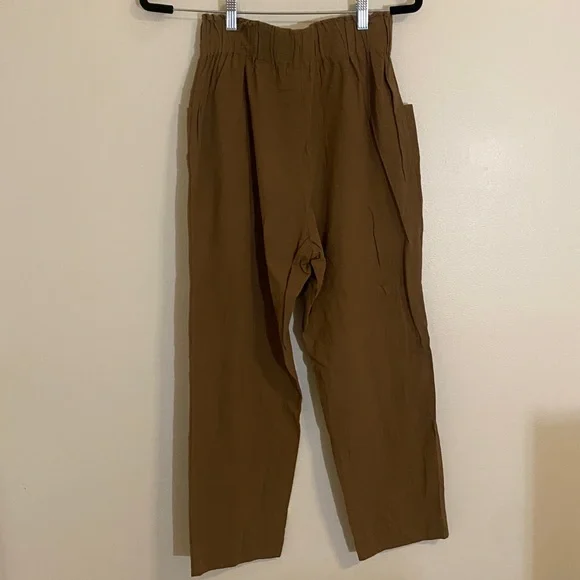 OZMA Women's Utility Heavy Laundered Linen Pant Carob Brown Cropped Size Medium - Picture 7 of 7